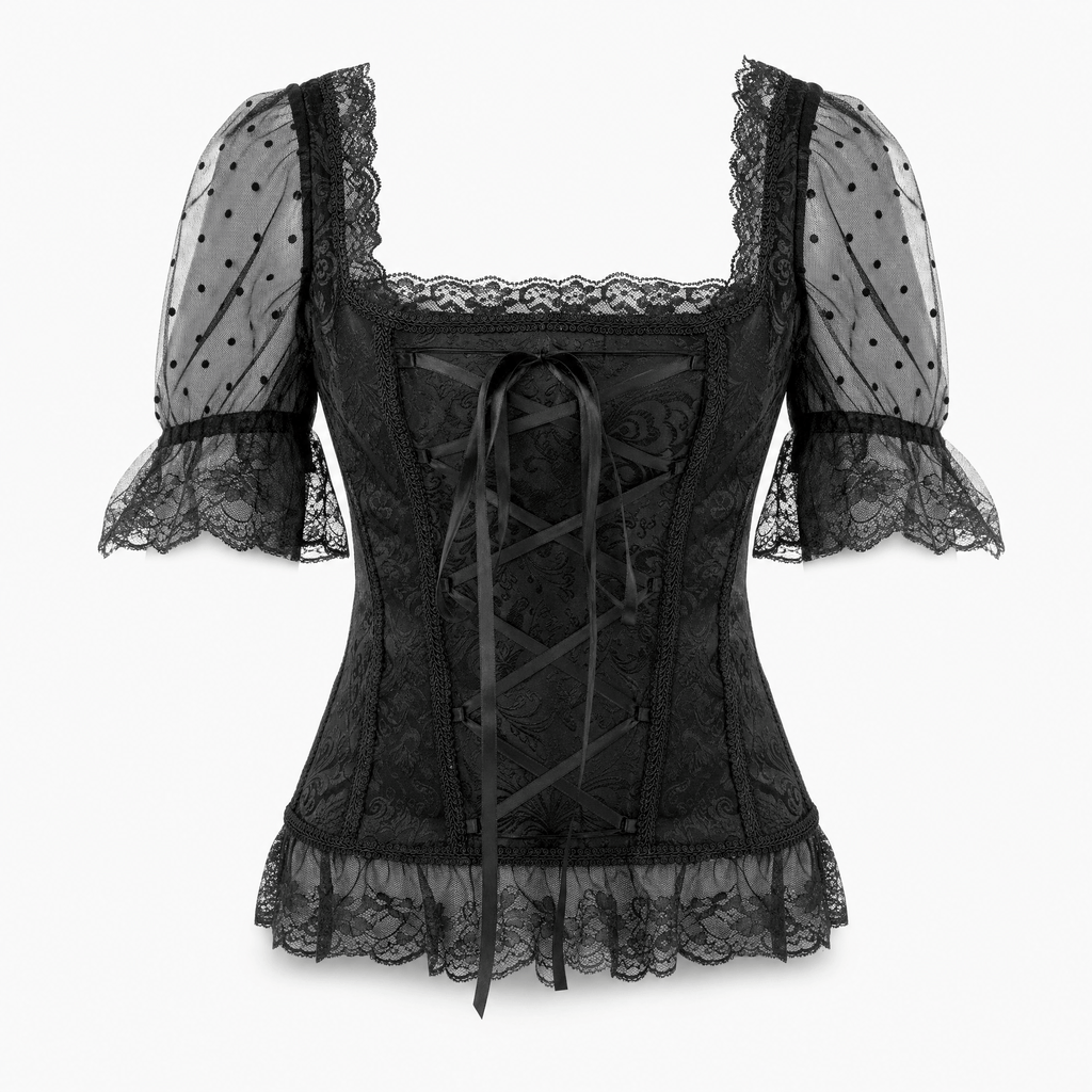 Luna Rune 34 Boned Puff-Sleeve Lace-Up Corset