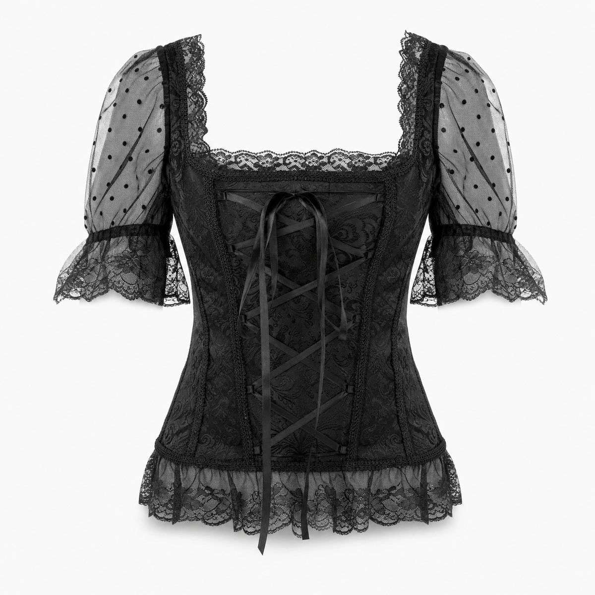 Luna Rune 34 Boned Puff-Sleeve Lace-Up Corset