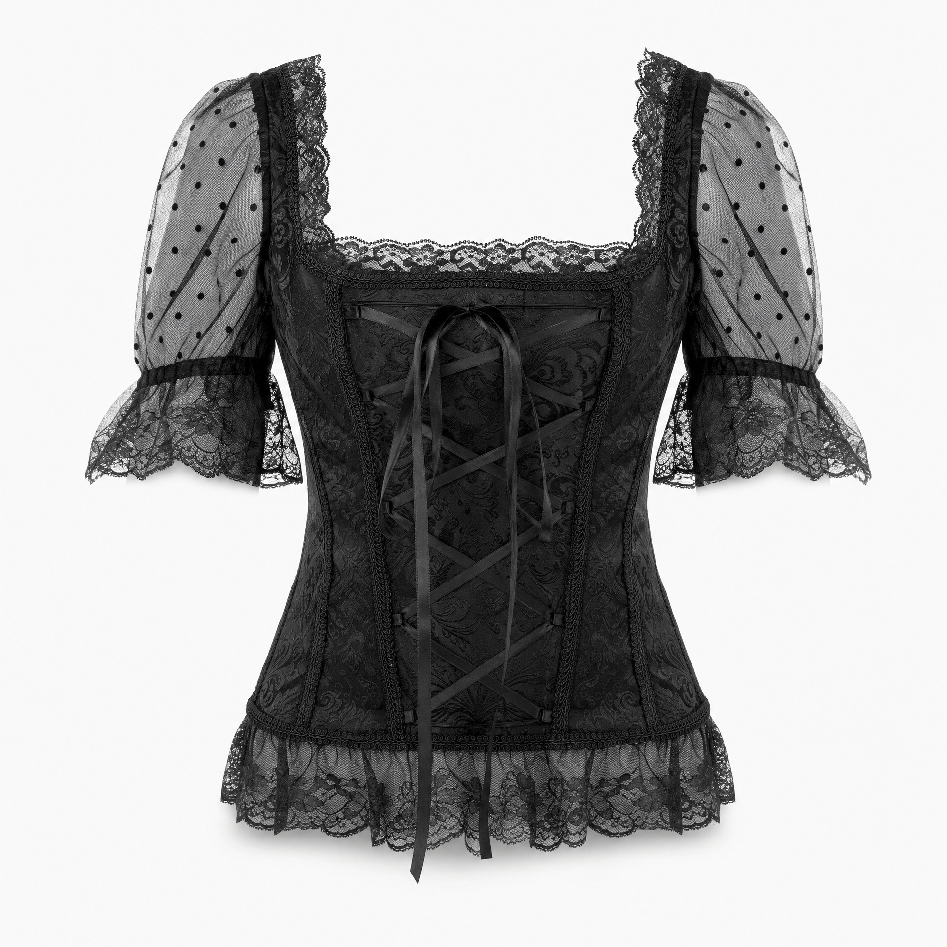 Luna Rune 34 Boned Puff-Sleeve Lace-Up Corset