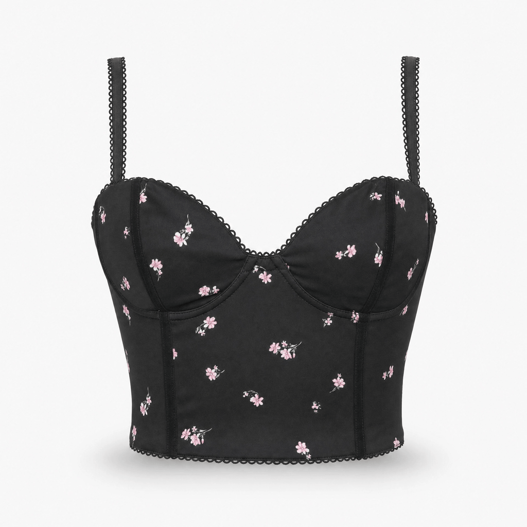 Luna Rune Black / S Floral Strappy Lace-Trim Corset