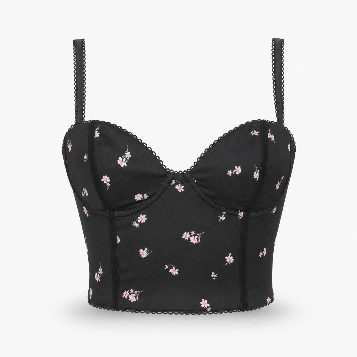 Luna Rune Black / S Floral Strappy Lace-Trim Corset
