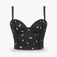 Luna Rune Black / S Floral Strappy Lace-Trim Corset