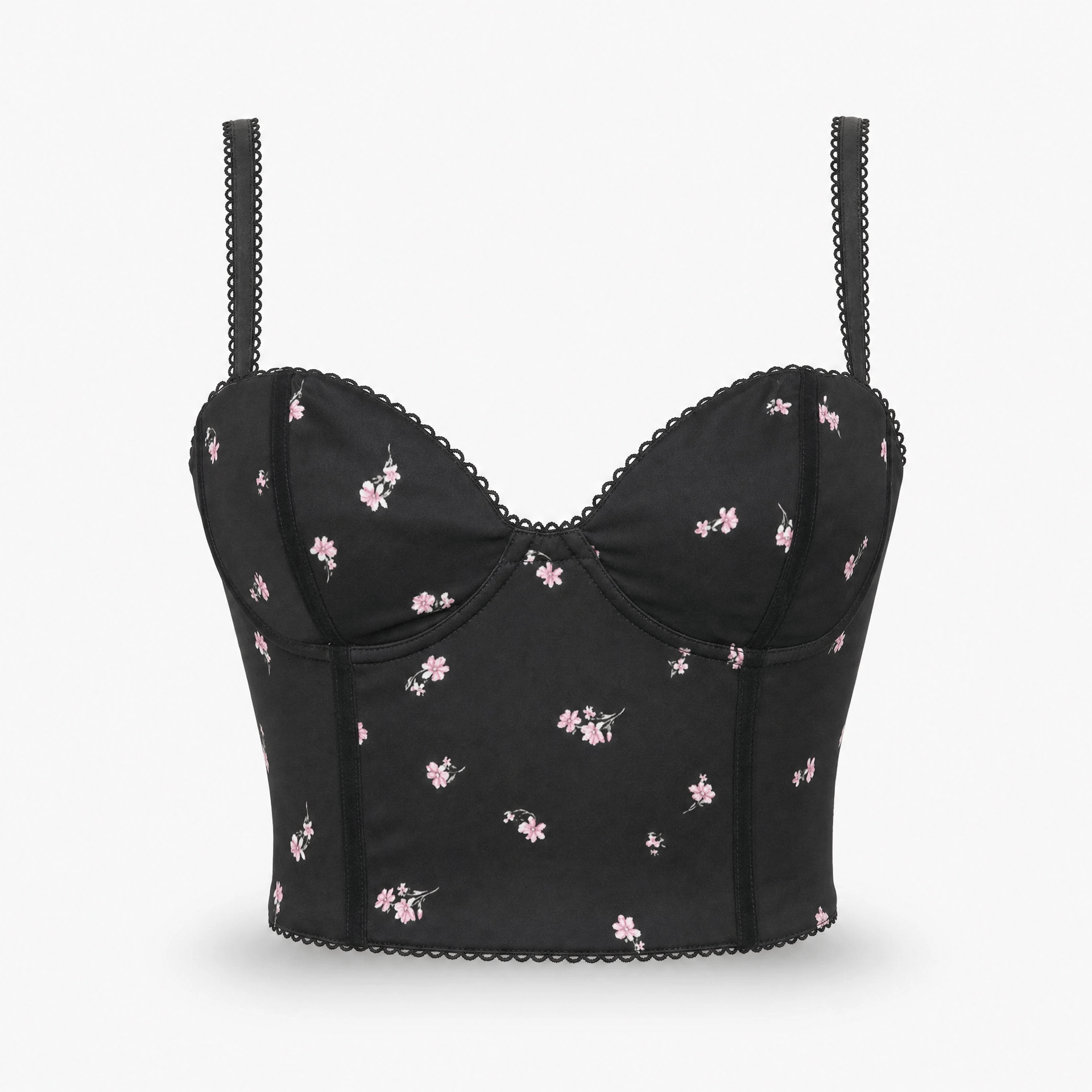 Luna Rune Black / S Floral Strappy Lace-Trim Corset