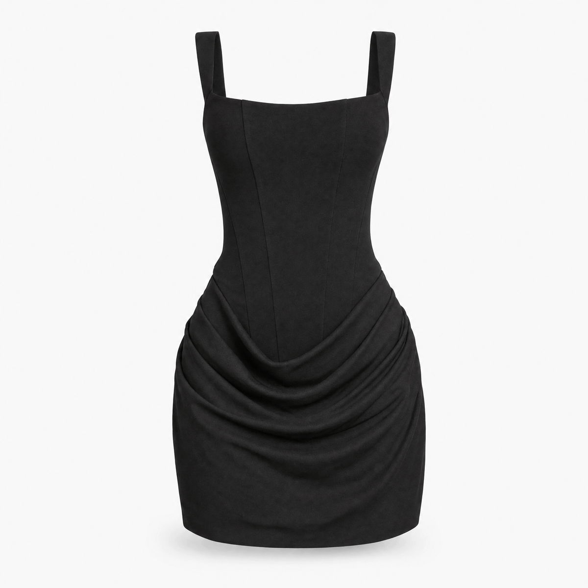 Luna Rune Black / S Ruched Square-Neck Mini Corset Dress
