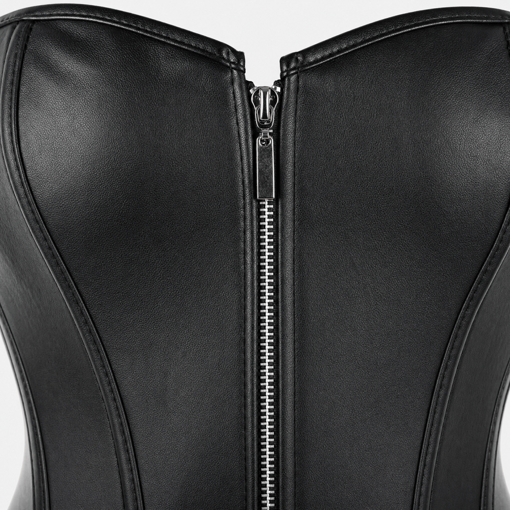 Luna Rune Boned Front-Zip Leather Corset