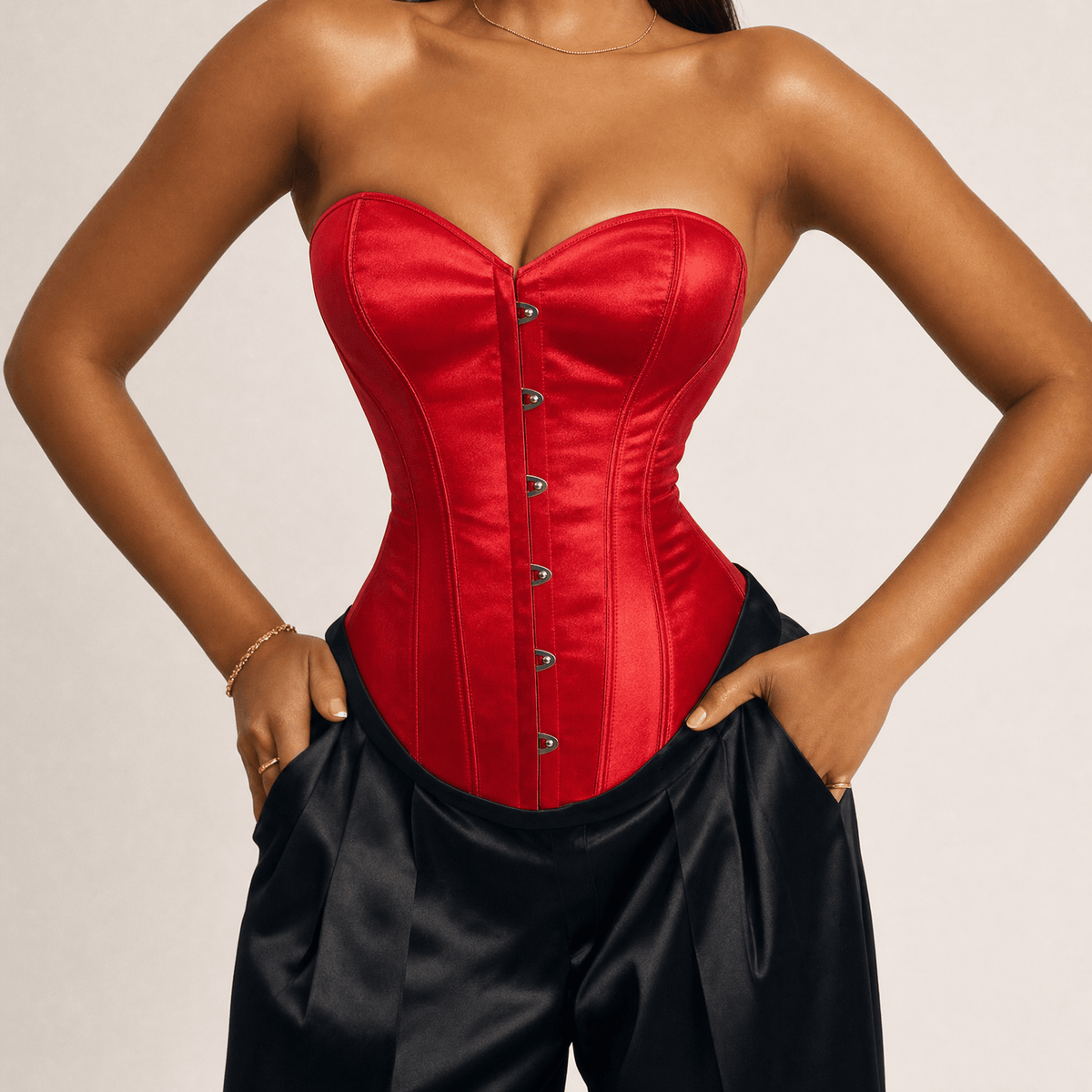 Luna Rune Boned Hook-Eye Plunge Lace-Up Corset