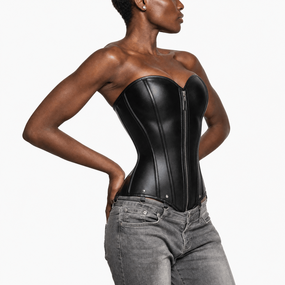Luna Rune Boned Lace-Up Leather Corset