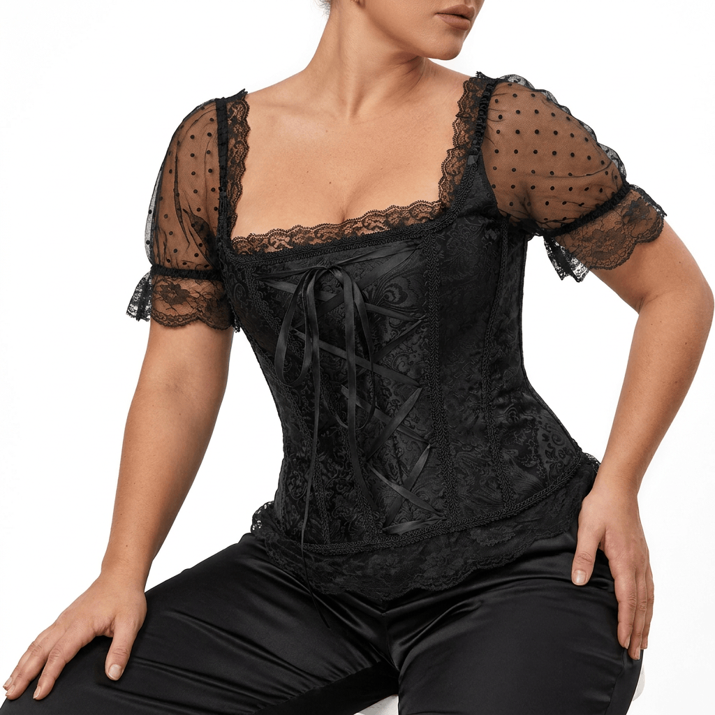 Luna Rune Boned Puff-Sleeve Lace-Up Corset