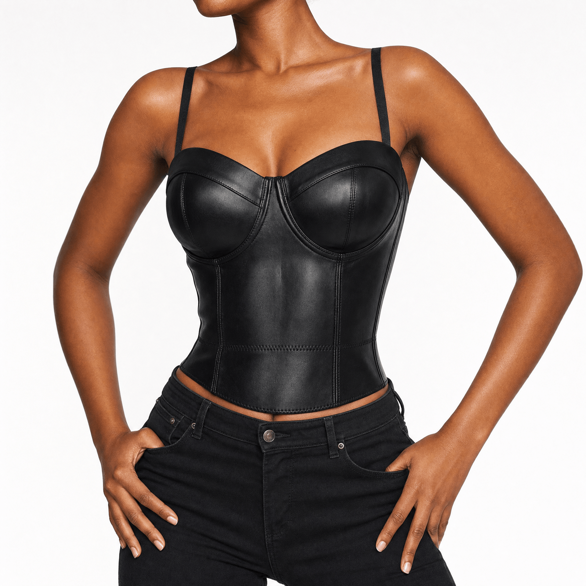 Luna Rune Boned Strappy Cupped Leather Corset