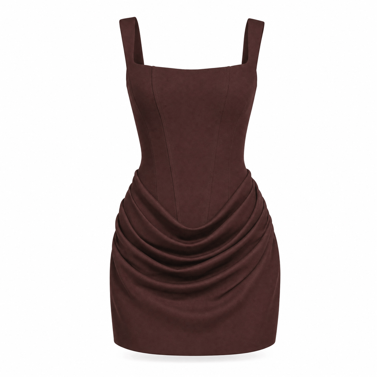 Luna Rune Brown / S Ruched Square-Neck Mini Corset Dress