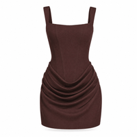 Luna Rune Brown / S Ruched Square-Neck Mini Corset Dress