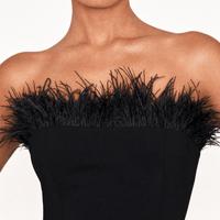 Luna Rune Feather-Trim Strapless Mini Corset Dress