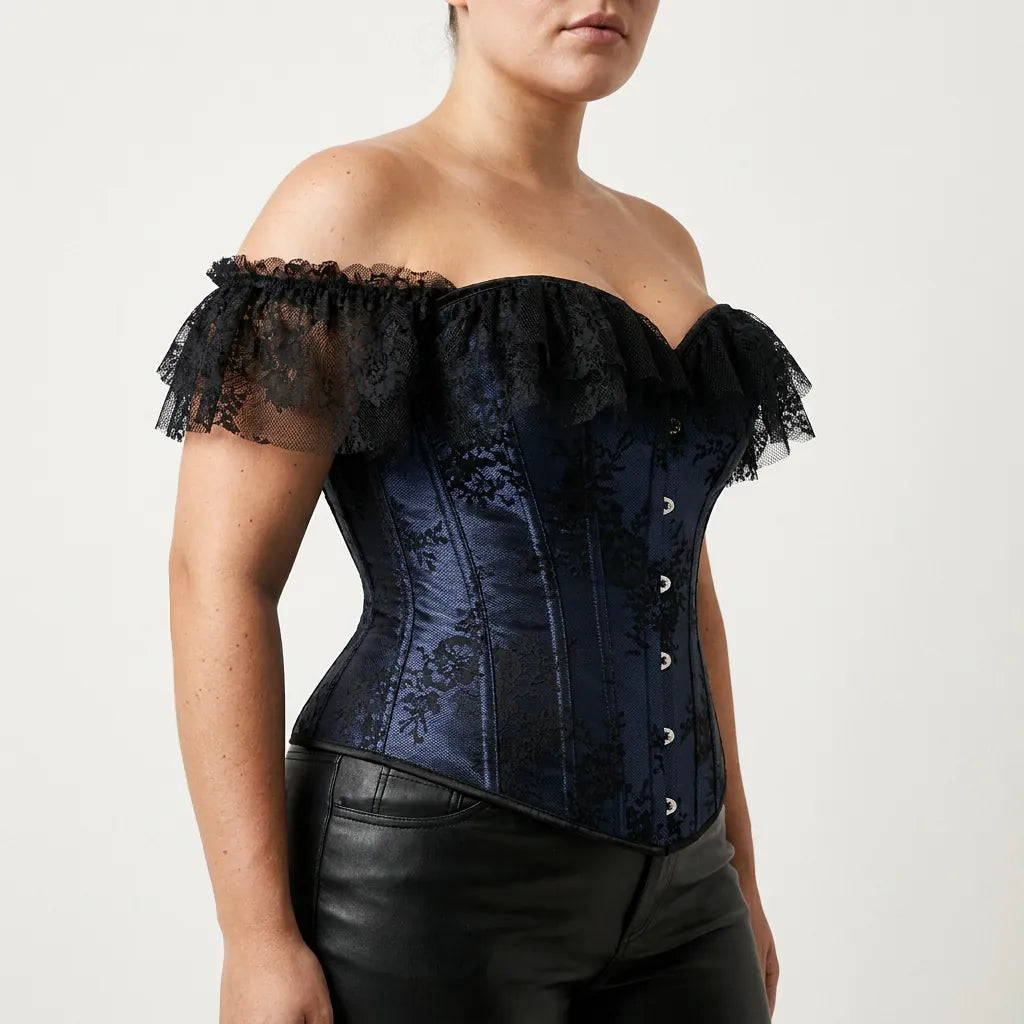 Luna Rune Floral Boned Lace-Up Corset