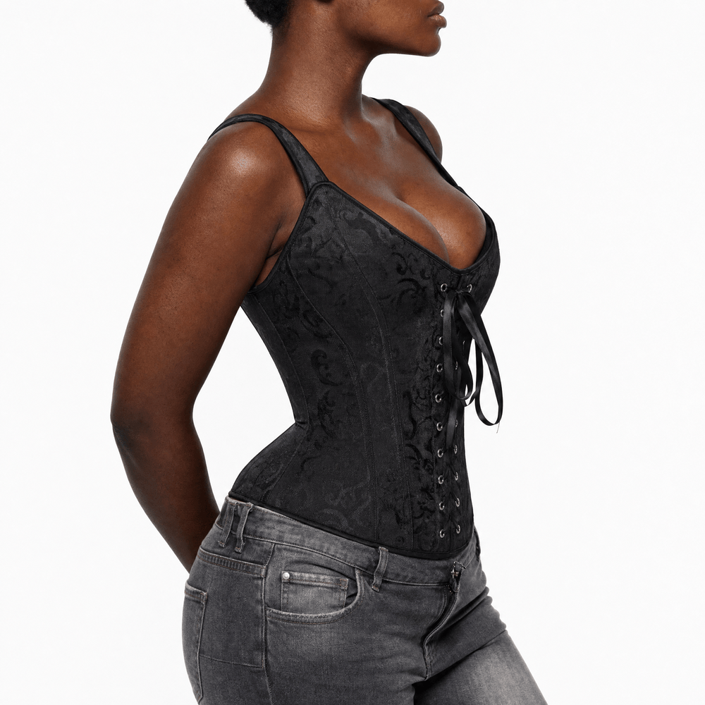 Luna Rune Floral Boned Lace-Up Front Corset