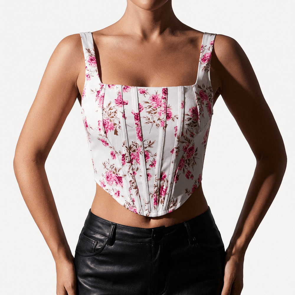 Luna Rune Floral Square-Neck Boned Corset