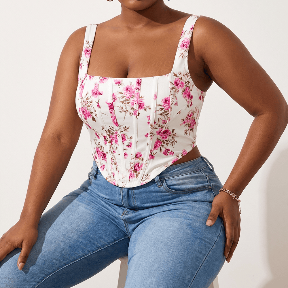 Luna Rune Floral Square-Neck Boned Corset