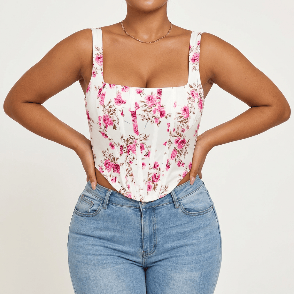 Luna Rune Floral Square-Neck Boned Corset