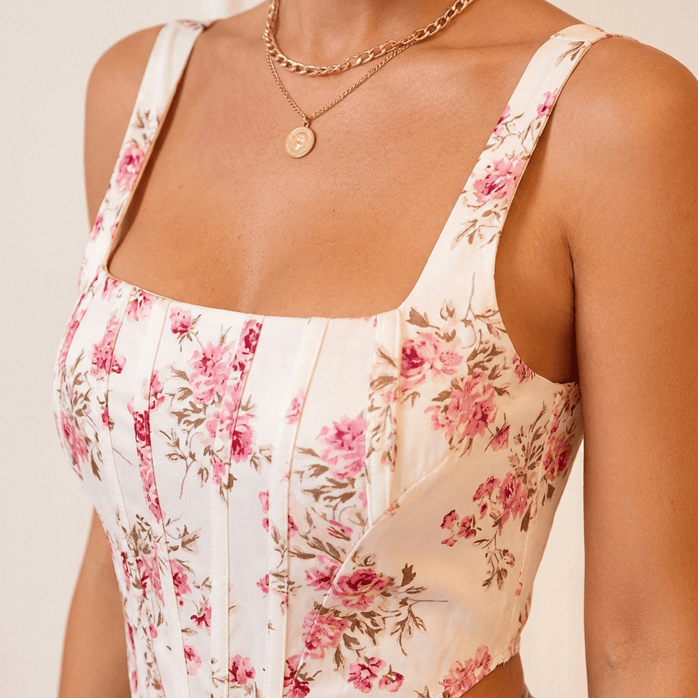 Luna Rune Floral Square-Neck Boned Corset