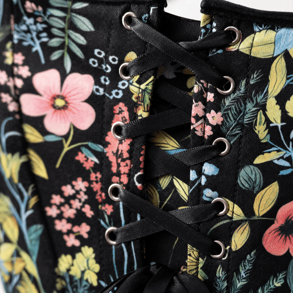Luna Rune Floral Strapped Boned Corset