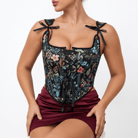 Luna Rune Floral Strapped Boned Corset