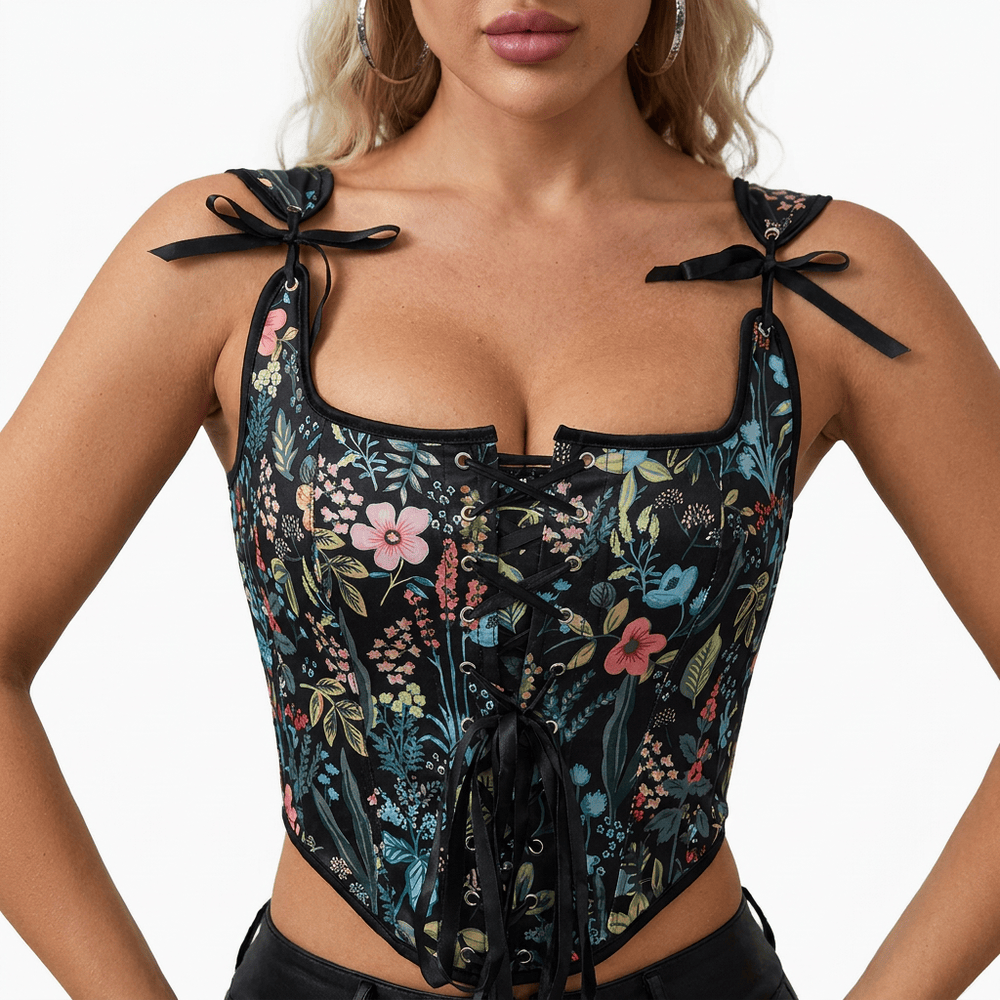 Luna Rune Floral Strapped Boned Corset