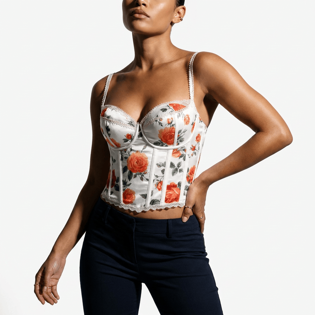 Luna Rune Floral Strappy Lace-Trim Corset