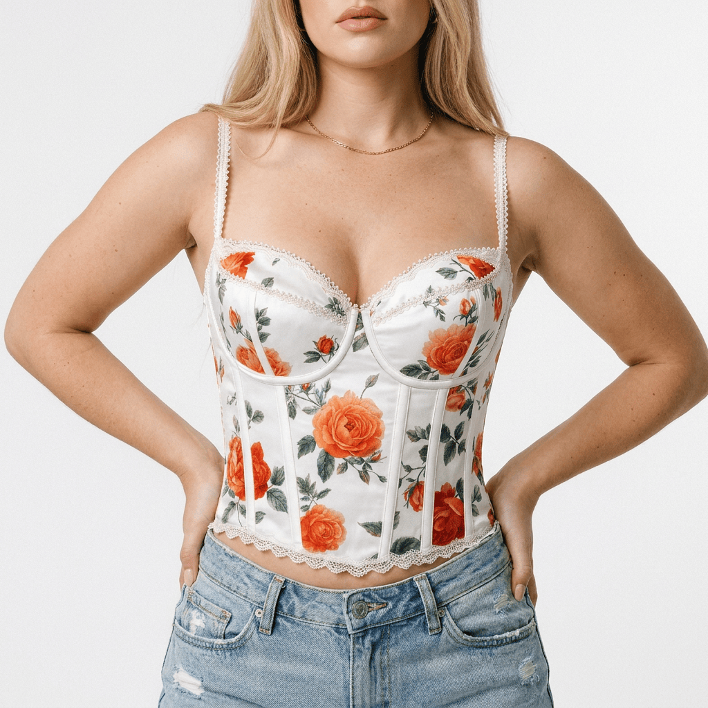 Luna Rune Floral Strappy Lace-Trim Corset