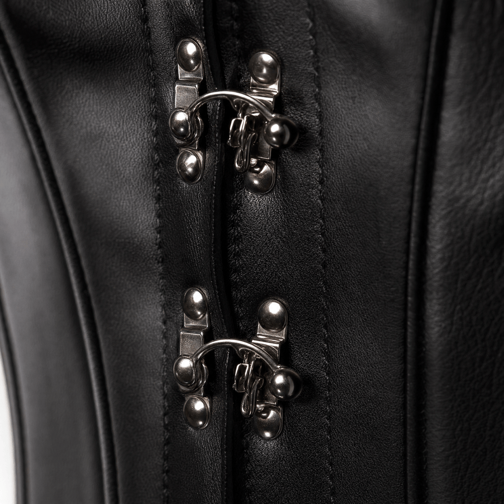 Luna Rune Leather-Look Hook-Eye Boned Corset