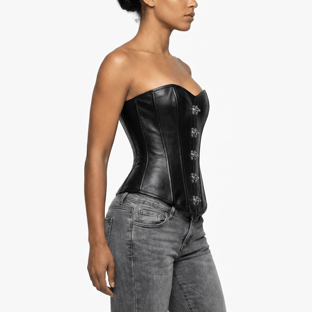 Luna Rune Leather-Look Hook-Eye Boned Corset