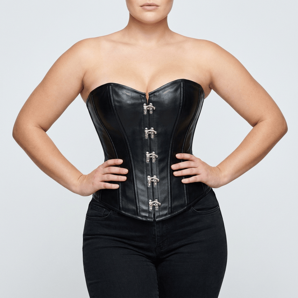 Luna Rune Leather-Look Hook-Eye Boned Corset