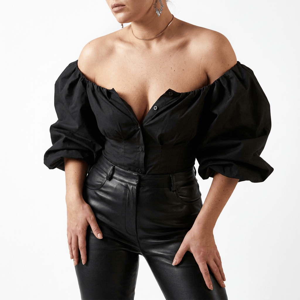 Luna Rune Off-Shoulder Puff-Sleeve Buttoned Corset