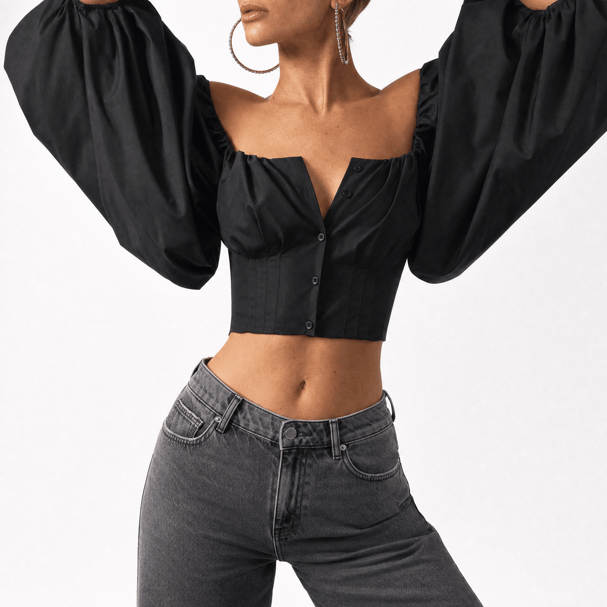 Luna Rune Off-Shoulder Puff-Sleeve Buttoned Corset