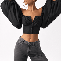 Luna Rune Off-Shoulder Puff-Sleeve Buttoned Corset