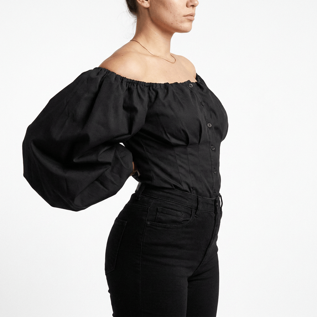 Luna Rune Off-Shoulder Puff-Sleeve Buttoned Corset