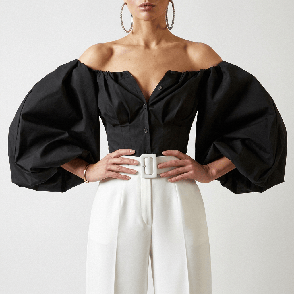 Luna Rune Off-Shoulder Puff-Sleeve Buttoned Corset