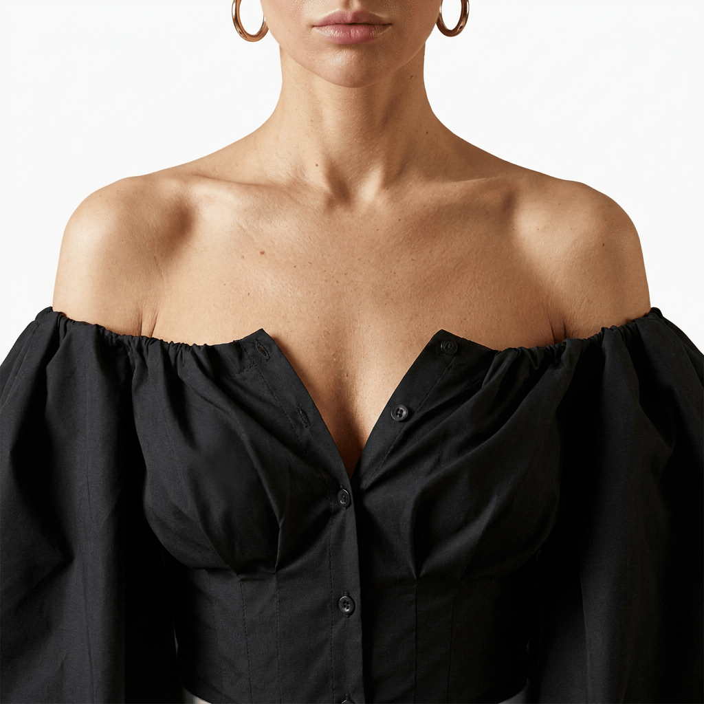 Luna Rune Off-Shoulder Puff-Sleeve Buttoned Corset