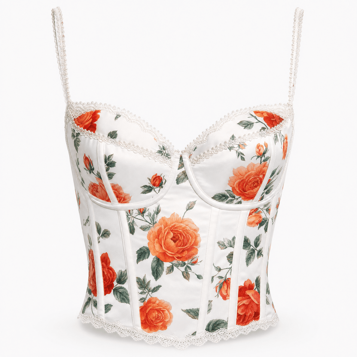 Luna Rune Orange / S Floral Strappy Lace-Trim Corset