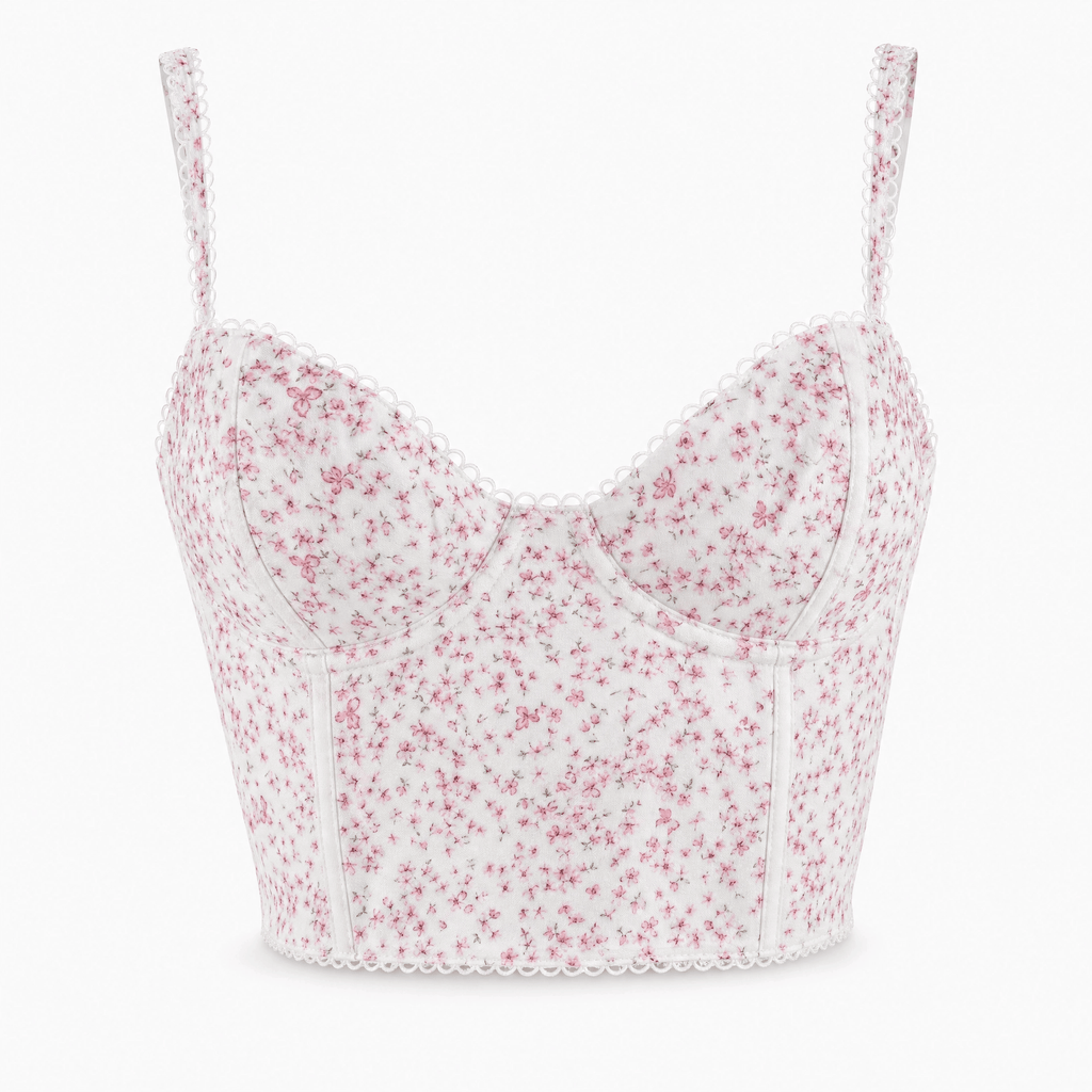 Luna Rune Pink / S Floral Strappy Lace-Trim Corset