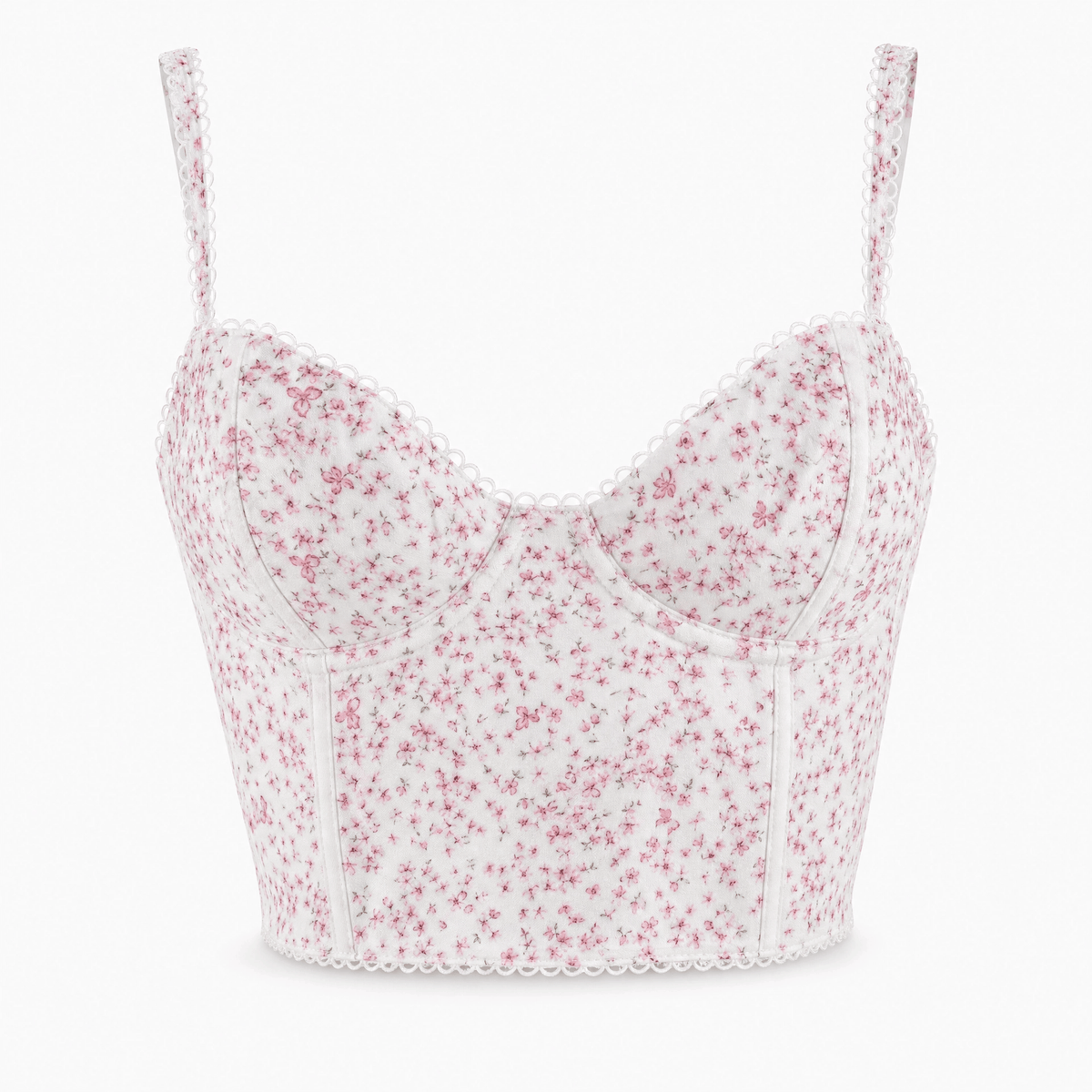Luna Rune Pink / S Floral Strappy Lace-Trim Corset