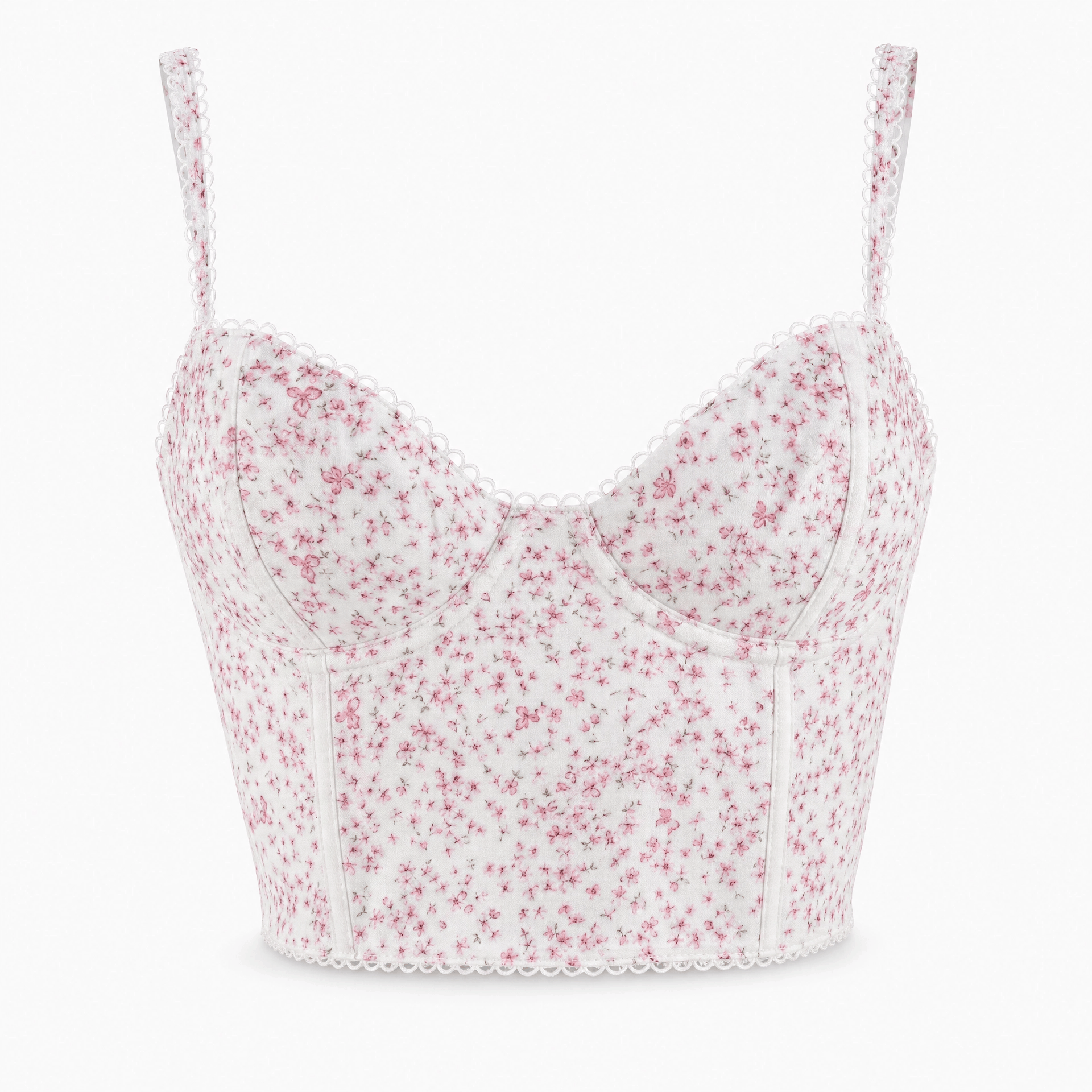 Luna Rune Pink / S Floral Strappy Lace-Trim Corset