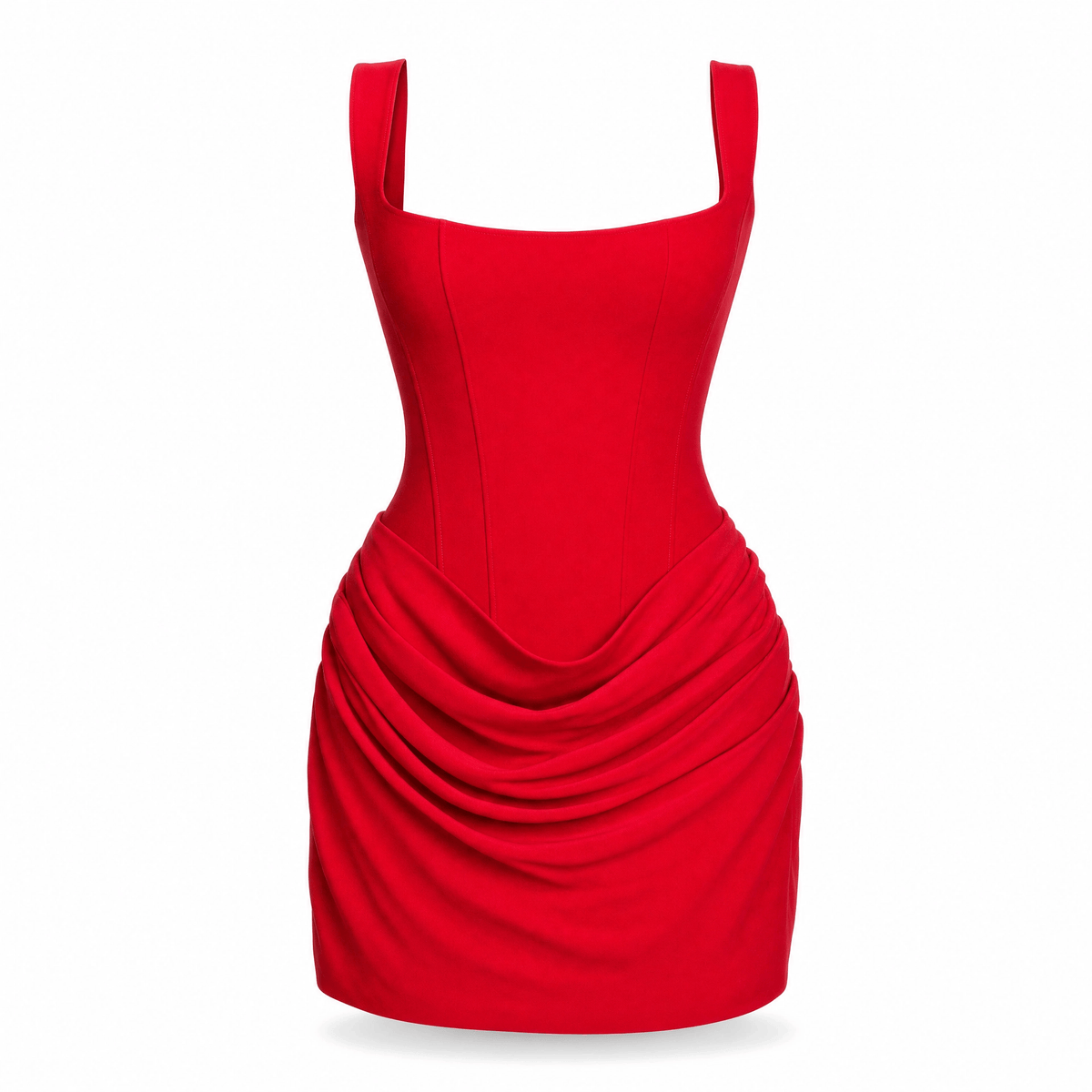 Luna Rune Red / S Ruched Square-Neck Mini Corset Dress