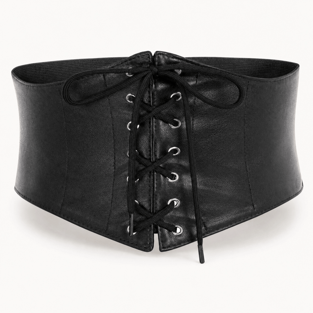 Luna Rune S / Black Wide Lace-Up Structured Corset Belt