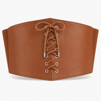 Luna Rune S / Brown Wide Lace-Up Structured Corset Belt