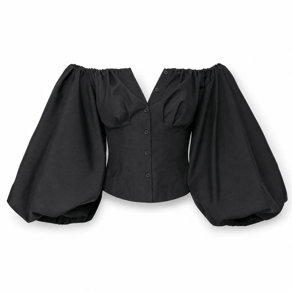 Luna Rune S Off-Shoulder Puff-Sleeve Buttoned Corset