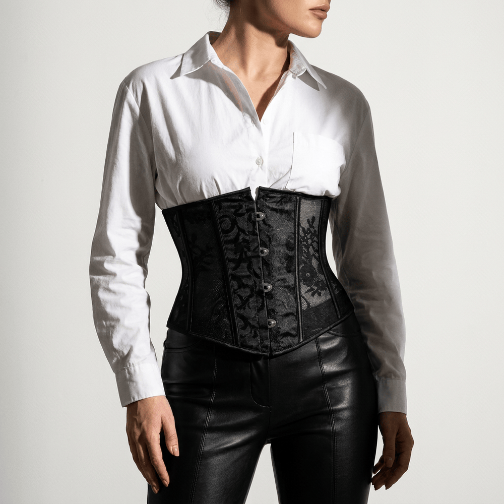 Luna Rune Short Boned Hook-Eye Lace Corset