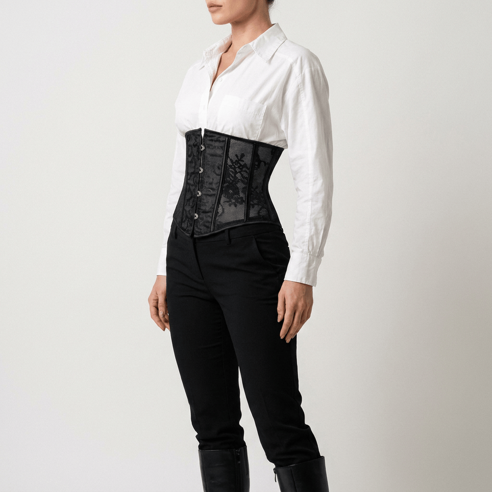 Luna Rune Short Boned Hook-Eye Lace Corset