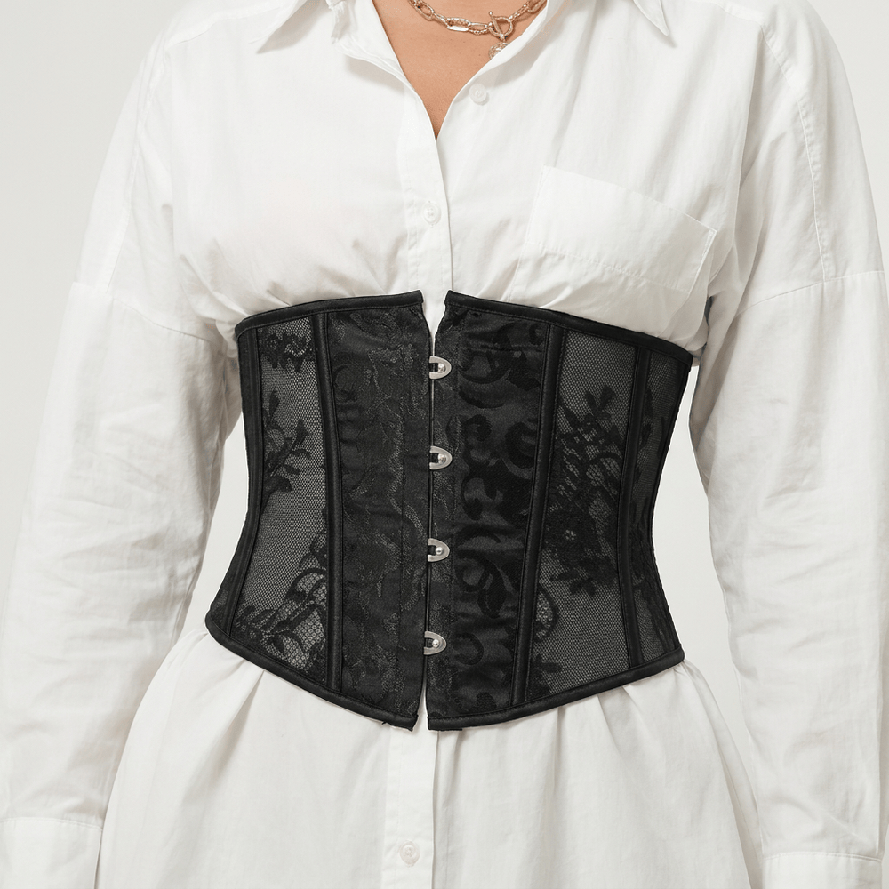 Luna Rune Short Boned Hook-Eye Lace Corset