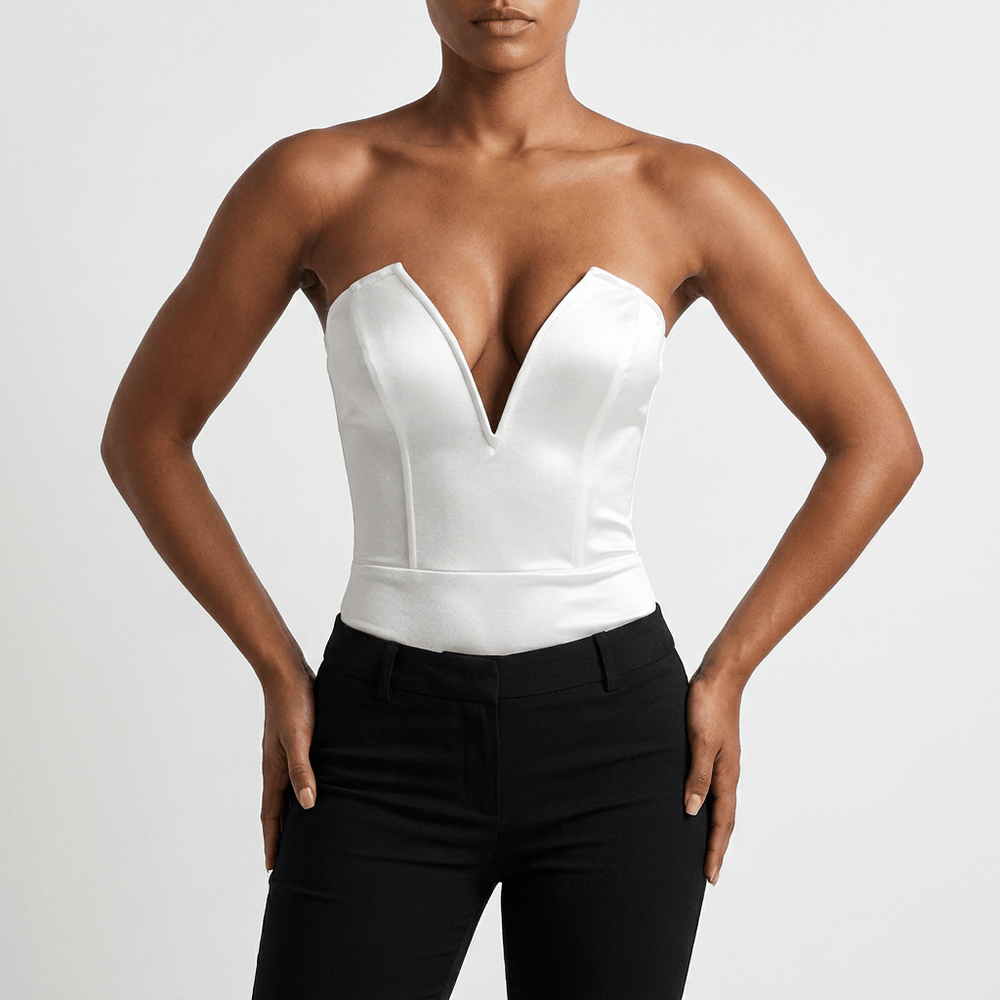 Luna Rune Strapless Plunge-Neck Bodysuit