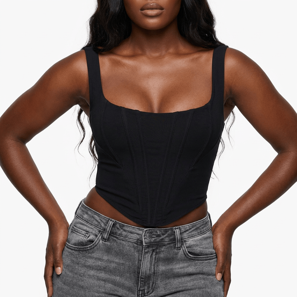Luna Rune Strapped Boned Square-Neck Corset