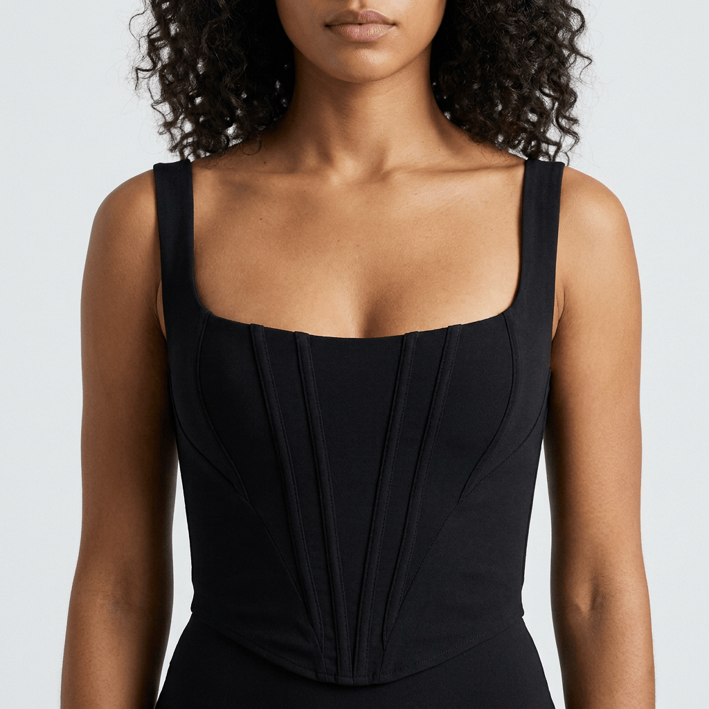 Luna Rune Strapped Boned Square-Neck Corset